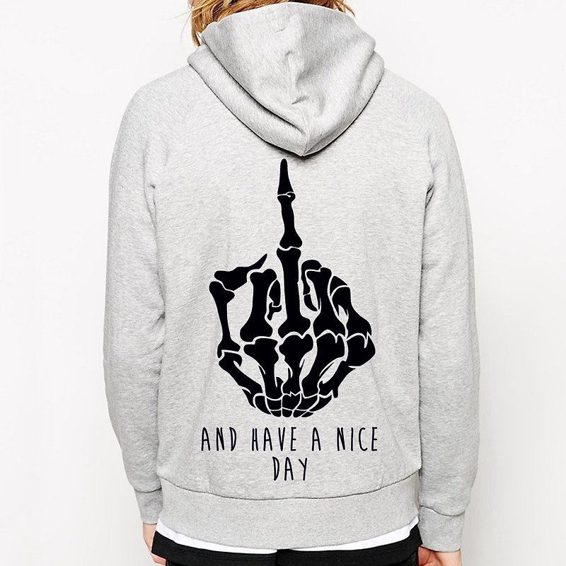 AND HAVE A NICE DAY Zipper Hooded Jacket-Grey Wenqing Art Design Fashionable Text Fashion - Men's Coats & Jackets - Other Materials Gray
