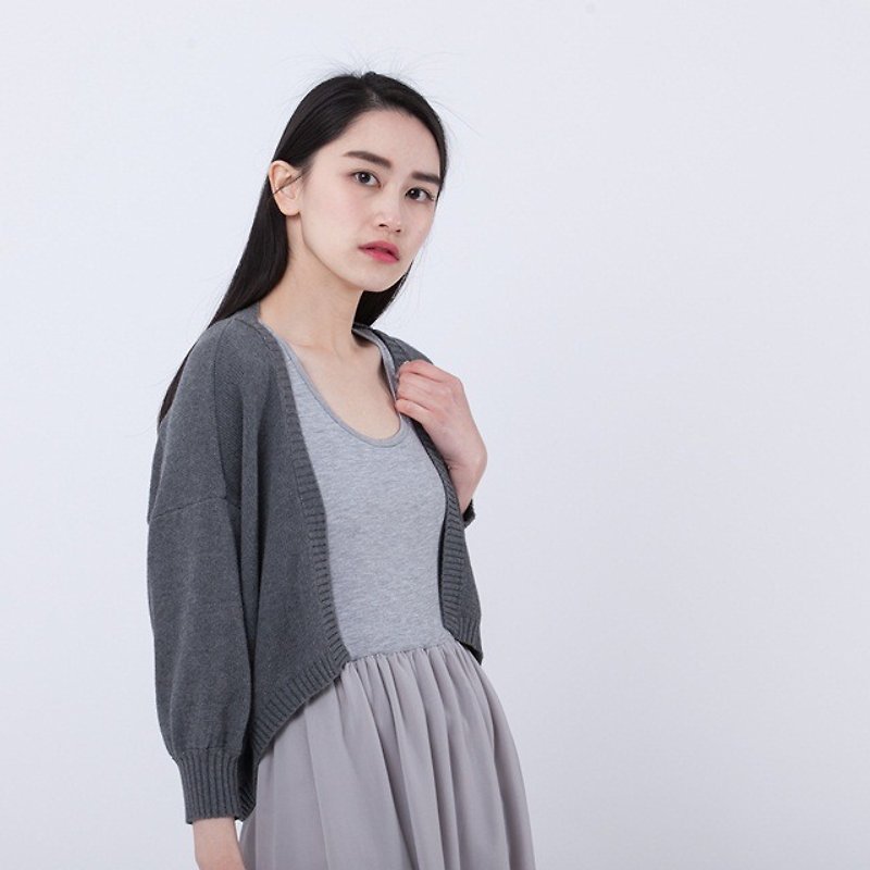 Kama square short jacket sweater / dark gray - Women's Sweaters - Cotton & Hemp Gray