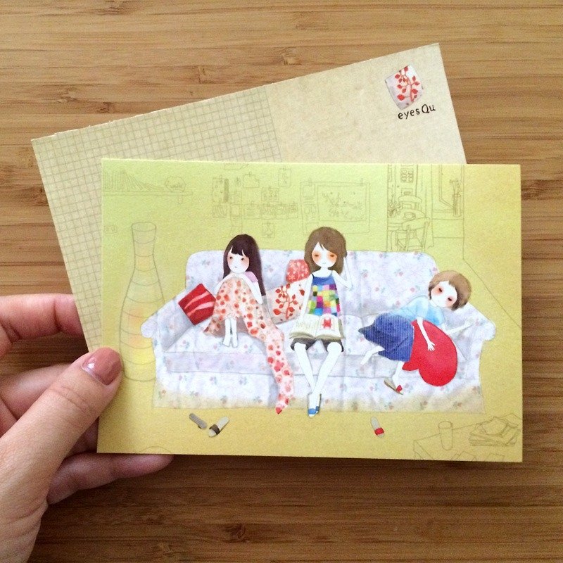 ┇eyesQu┇good friend┇illustration postcard - การ์ด/โปสการ์ด - กระดาษ สีเหลือง