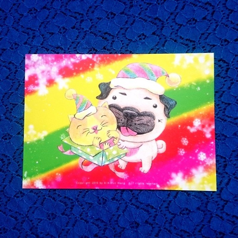 Postcard-Merry Christmas Pug-04 - การ์ด/โปสการ์ด - กระดาษ ขาว