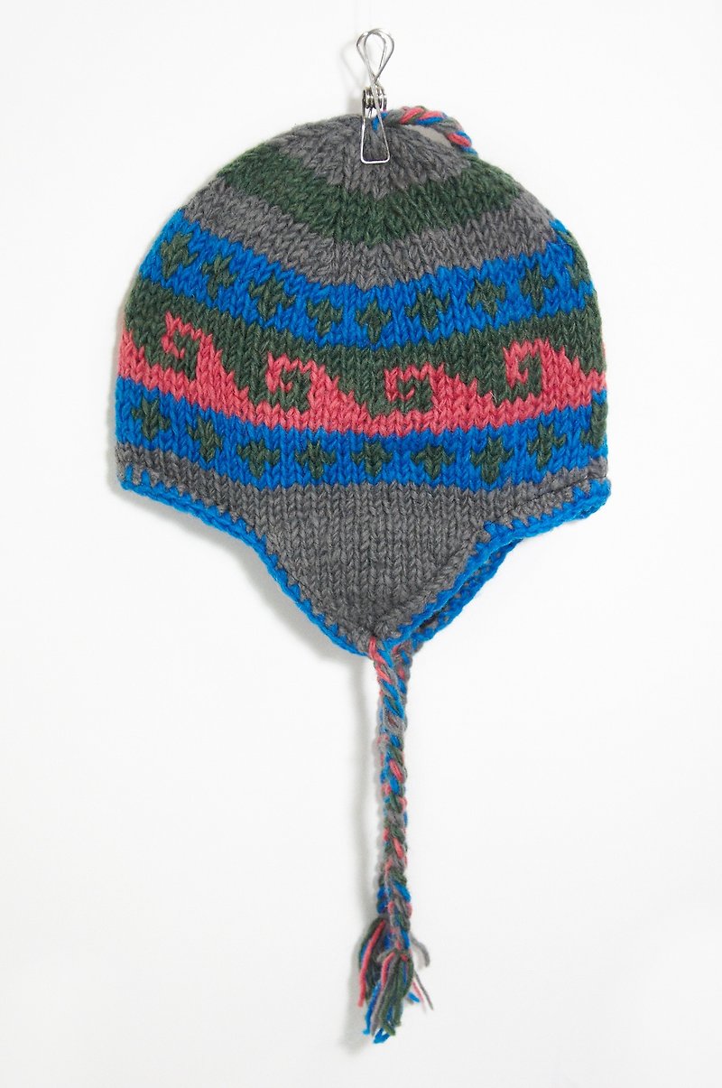 Hand-knit wool hat / hand-knit cap within the bristles / flight caps / wool hat / crochet caps - Marine ethnic patterns in Eastern Europe (handmade limited one) - Hats & Caps - Paper Multicolor