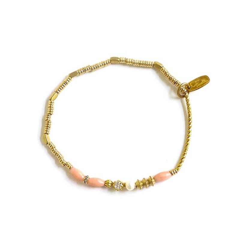 Ficelle | handmade brass natural stone bracelet | [Coral] Pavlova perfect dance shoes - Bracelets - Other Materials Pink