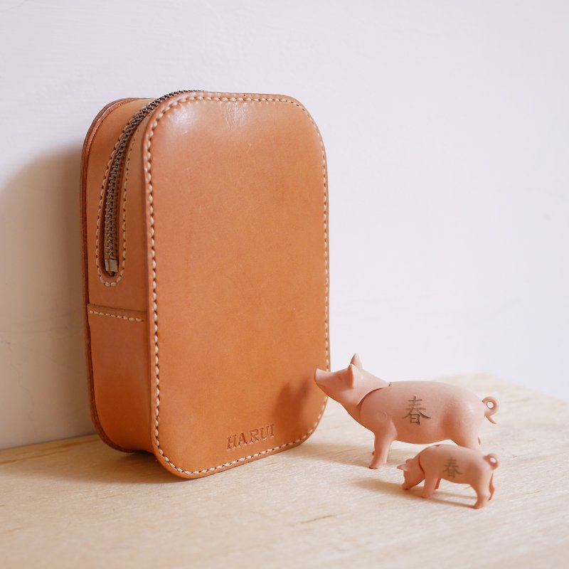 Bento fanny pack - กระเป๋าเครื่องสำอาง - หนังแท้ สีส้ม