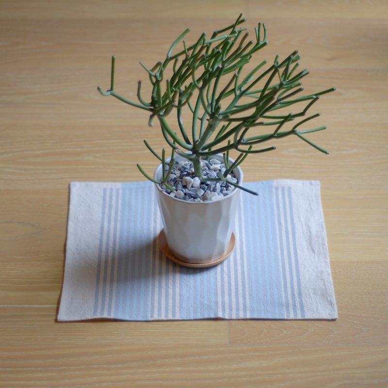 JainJain handprint placemat / table mat / table towel (grey blue strip) - ที่รองแก้ว - ผ้าฝ้าย/ผ้าลินิน สีน้ำเงิน
