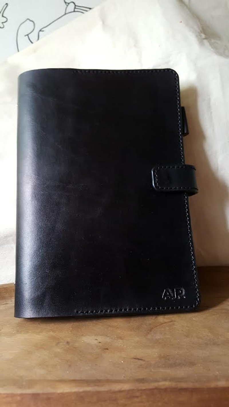 Exclusive custom black pure leather A4 26-hole universal manual (can be customized for lover, birthday gift) - Notebooks & Journals - Genuine Leather Black
