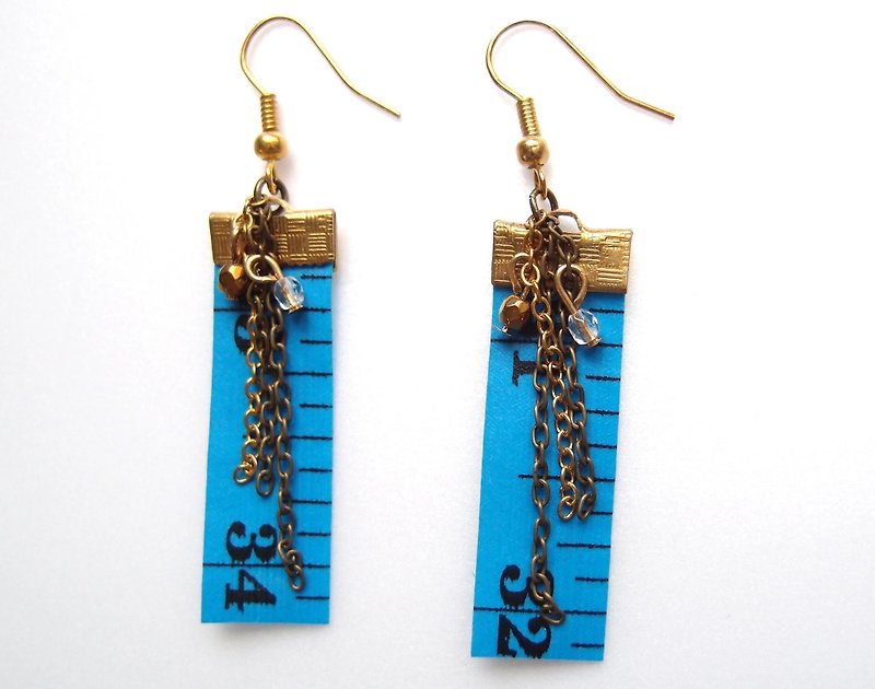 Inch Earrings| Tape measure earrings (Short) |Blue - Earrings & Clip-ons - Other Metals Blue