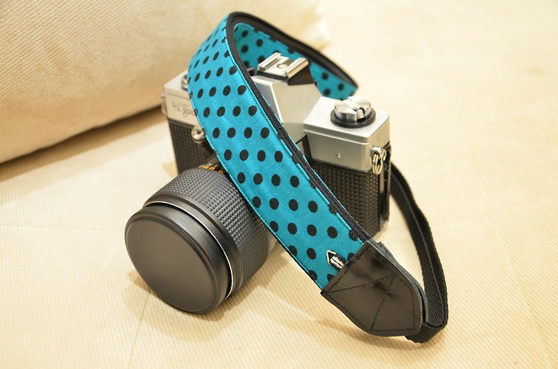 Teal background and black dots decompression strap Camera Strap Ukulele Camera Strap - Camera Straps & Stands - Other Materials 