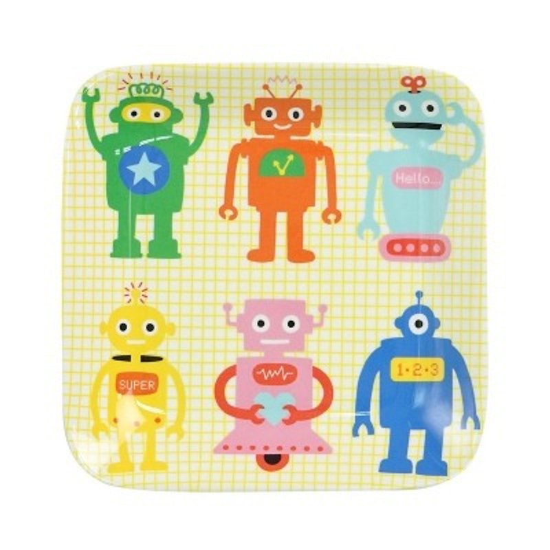 GINGER Kids │ Danish Thai Design - Naughty Robot Square Plate - Children's Tablewear - Other Materials 