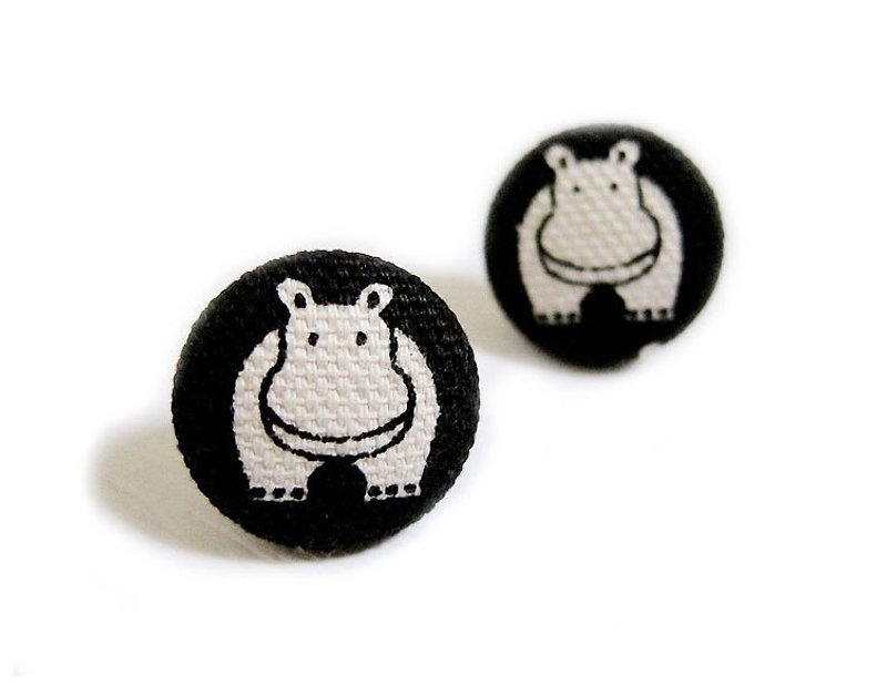 Cloth buckle earrings clip earrings cute hippo to do - Earrings & Clip-ons - Other Materials 