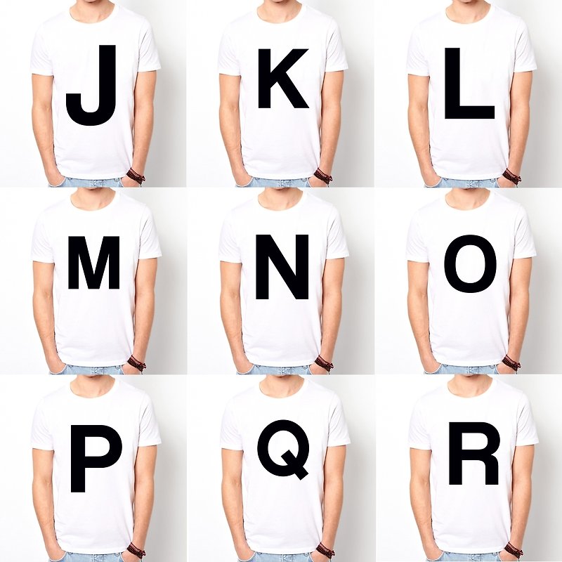 Big J K L M N O P Q R 短袖T恤-白色 英文字母 設計 文字 時尚 - 男 T 恤 - 其他材質 白色