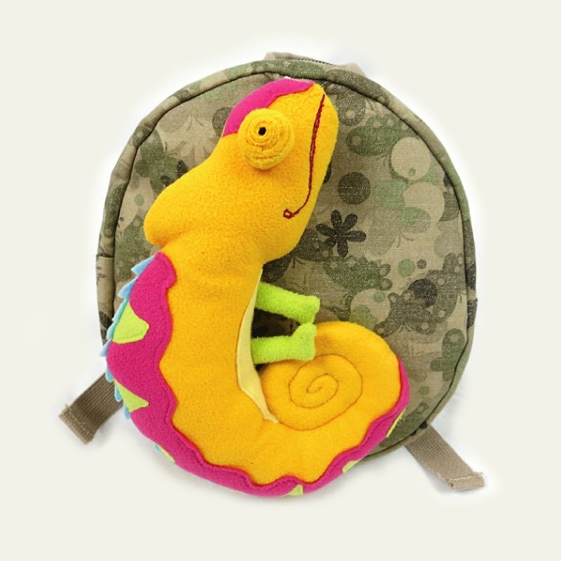 After WINCO hand-made yellow chameleon child Anti-lost backpack (Child section attached leash) - Bibs - Other Materials Yellow