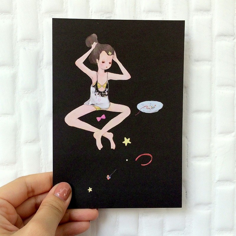 ┇eyesQu┇Over the stars and night┇Illustrated postcard - การ์ด/โปสการ์ด - กระดาษ สีดำ