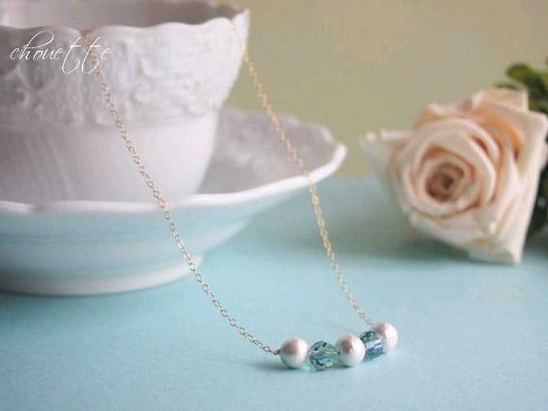 [14kgf] Blue Emerald Swarovski necklace - Necklaces - Other Metals 