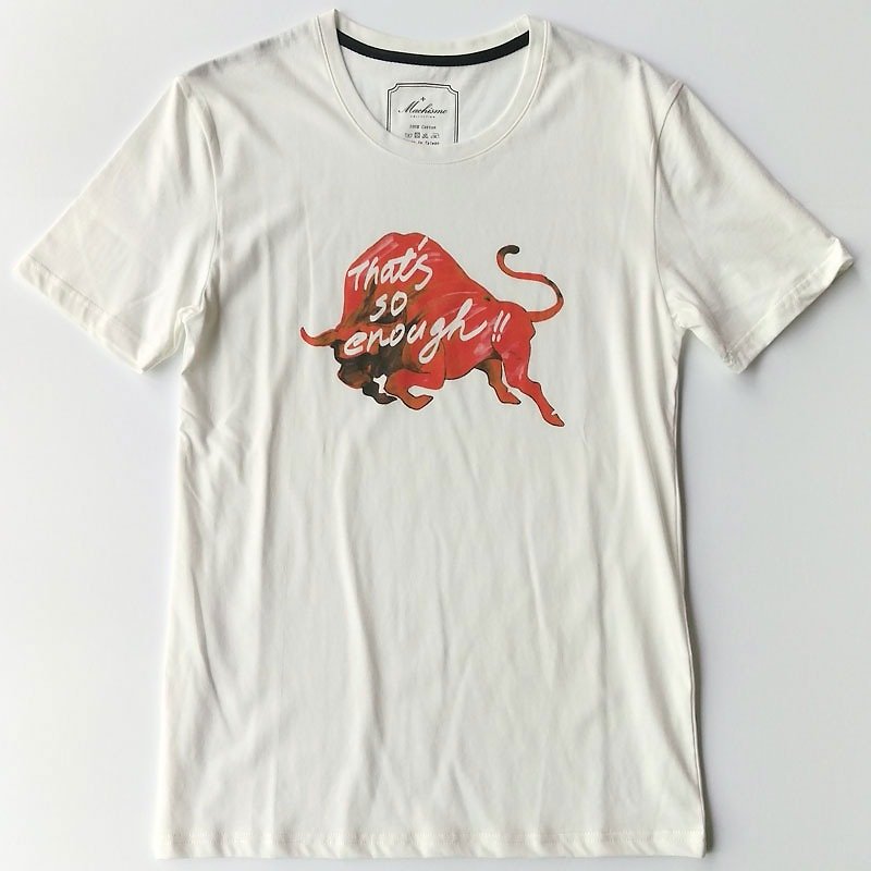 狂牛-水彩手繪風白色短袖T恤 - 男 T 恤 - 其他材質 白色