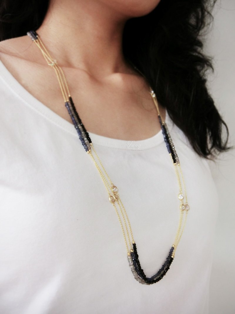 ❖FANG❖[City Starry Night] 925 Sterling Silver Series Long Chain/Sweater Chain/Labradorite/Agate - Necklaces - Gemstone Yellow