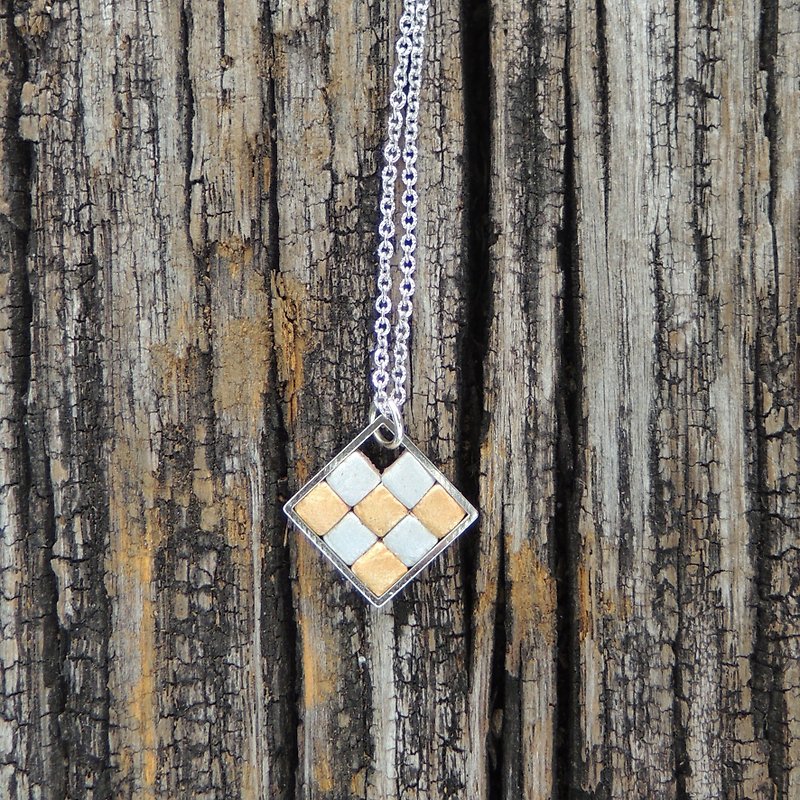 mini mosaic - gold & silver leather necklace - สร้อยคอ - หนังแท้ สีทอง