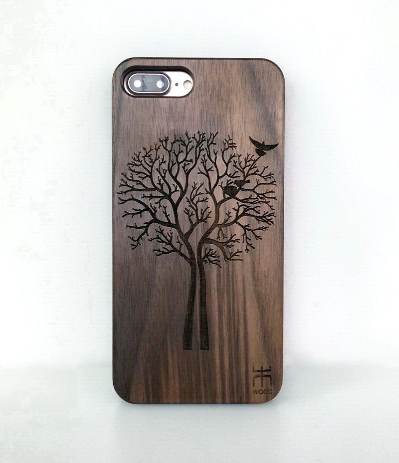 Customize wooden iPhone and Samsung case, personalized gift, bird nest - เคส/ซองมือถือ - ไม้ 