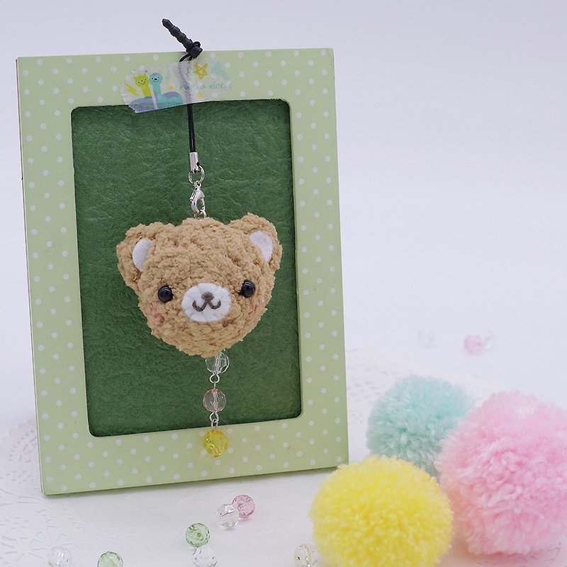 Knitted woolen soft mobile phone charm can be changed to key ring charm-caramel bear - พวงกุญแจ - ผ้าฝ้าย/ผ้าลินิน สีนำ้ตาล