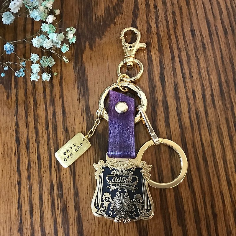 atwill. Centennial Badge Brushed Color Cowhide Charm Engraving Keyring/Gold x Metal Purple - Badges & Pins - Genuine Leather Purple