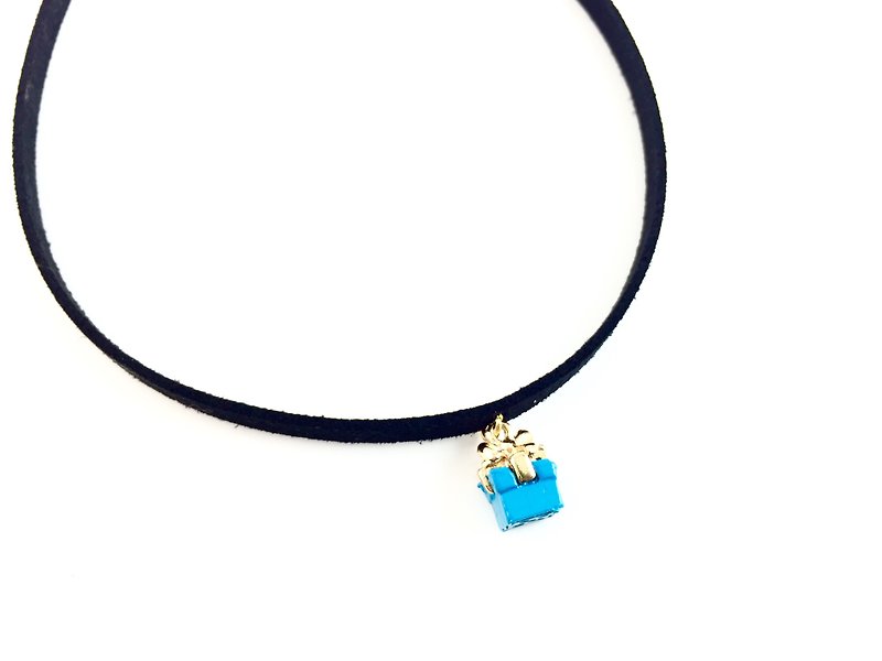 "Water blue small gift Necklace" - สร้อยคอ - หนังแท้ สีน้ำเงิน