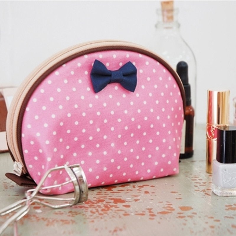 Dessin x Jamstudio - Ribbon 貝殼化妝包-粉紅水玉,PTF73976 - 化妝袋/收納袋 - 其他材質 粉紅色