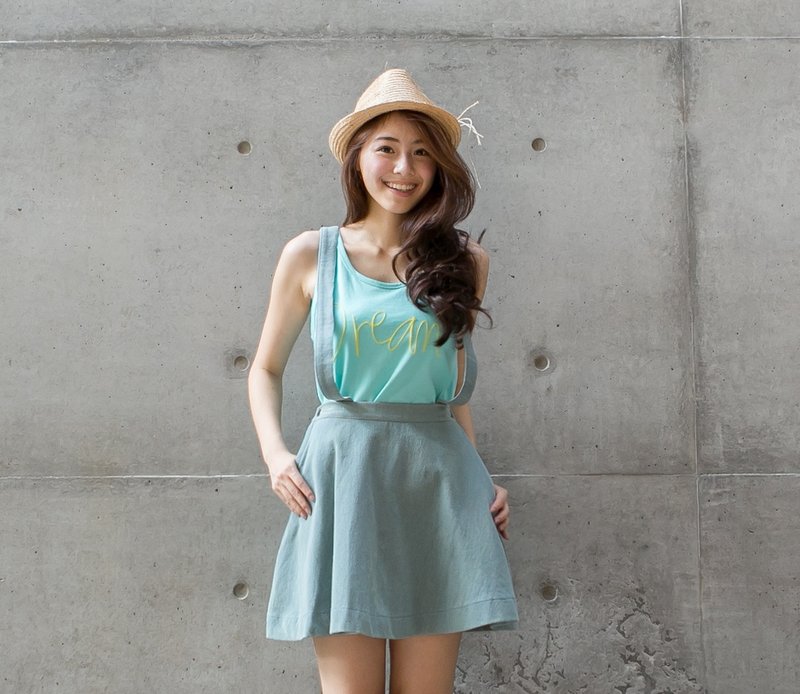 SUMI ◆ ◆ 4SF306_ denim skirt suspenders blue light tannic - กระโปรง - ผ้าฝ้าย/ผ้าลินิน สีน้ำเงิน