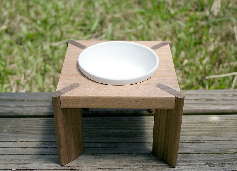 【毛家私】4角餐架 單碗-S號, H12cm - 寵物碗/碗架 - 木頭 