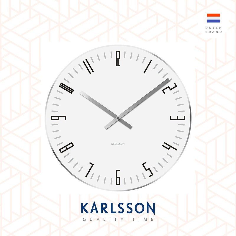 Karlsson, Wall clock 40cm Slim Index mirror edge white - Clocks - Glass White