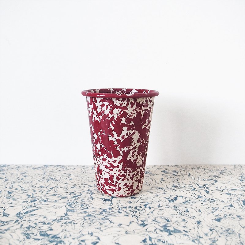 Enamel cups - red Burgundy white and cream marble - แก้วมัค/แก้วกาแฟ - วัตถุเคลือบ 
