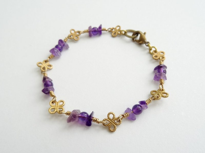 Amethyst Brass Clover Bracelet | Fruity Season - Bracelets - Semi-Precious Stones Purple