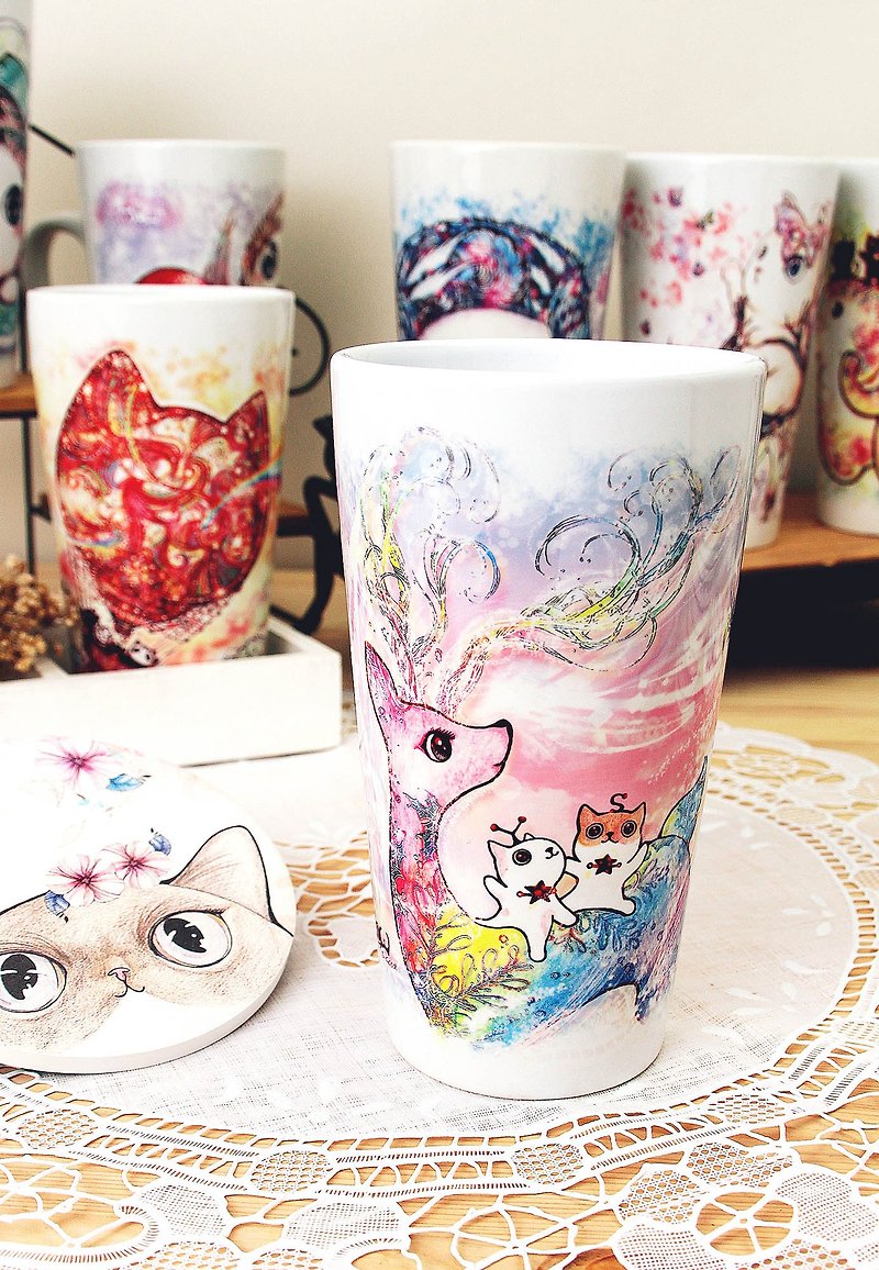 Good meow bulk latte cup - Colorful snowflake deer - Mugs - Other Materials 