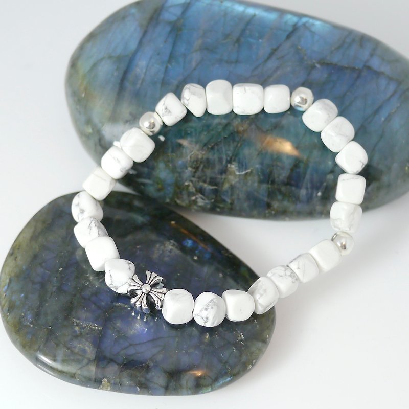 [Love] ColorDay inspired white Treadstone (Howlite) _925 Silver irregular cube models - Bracelets - Gemstone White