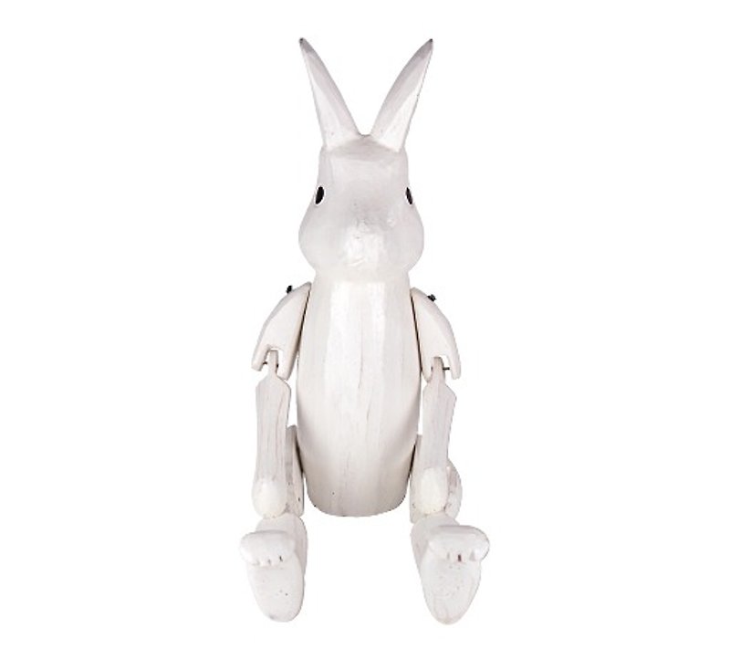 日本進口手工雕刻關節可活動居家擺飾可愛小兔子(白色-中) - 擺飾/家飾品 - 木頭 白色