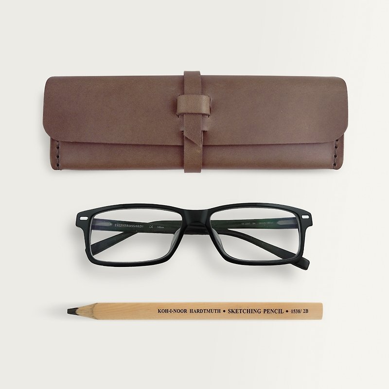 Three-dimensional Square Pen Case/Glasses Case/Storage Case--Dark Brown - Pencil Cases - Genuine Leather Brown