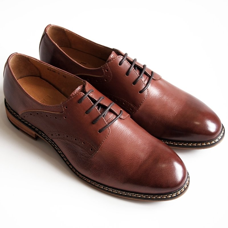 [LMdH]D1A13-89 Hand-finished calfskin saddle shoes in deep brown. - Men's Oxford Shoes - Genuine Leather Brown