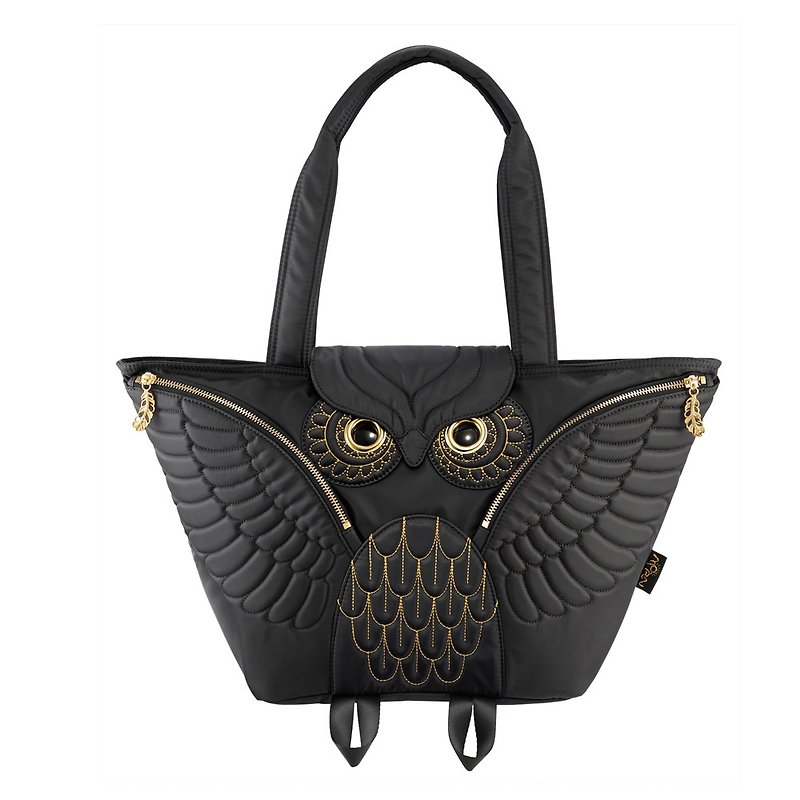 Morn Creations Genuine Gold Line Owl Tote Mom Bag - Black Gold Line - Handbags & Totes - Other Materials Black