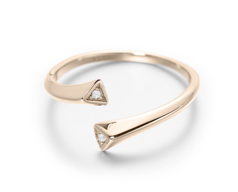 14k黃金極簡小女戒 優雅鑽石戒指 簡約黃金鑽戒 幾何開口訂婚戒指 - 對戒 - 鑽石 金色
