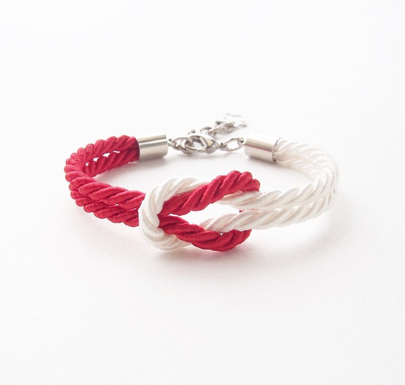 Red and white marine bracelet - tie the knot bracelet - สร้อยข้อมือ - วัสดุอื่นๆ สีแดง