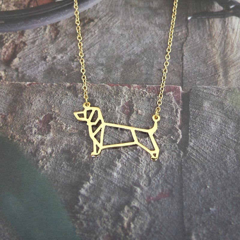 Dachshund Necklace Gift for Dog Lover, Origami Jewelry, Gold Plated Brass - 項鍊 - 銅/黃銅 金色