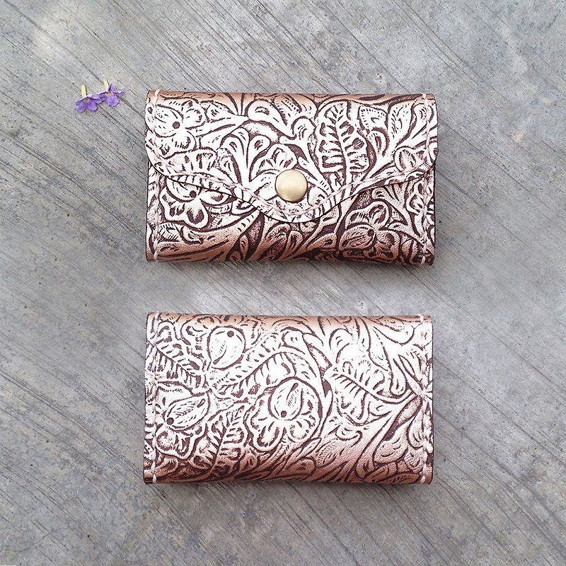 Dual - vegetable tanned leather hand-card holder - retro imitation carving - Coin Purses - Genuine Leather Gold