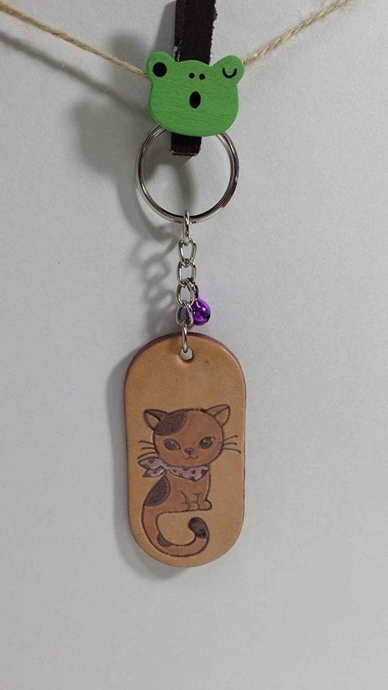 [Momo.mami] cat leather key ring - Keychains - Genuine Leather Brown