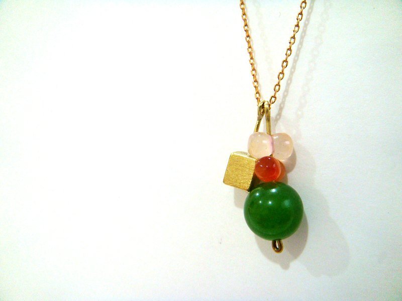 StUdio] [square Bronze Stone necklace 1 - สร้อยคอ - โลหะ สีเขียว