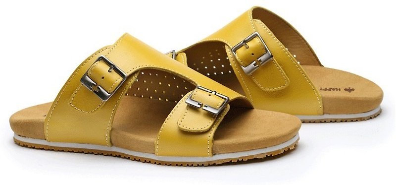 Leather casual sandals and slippers yellow (the day of delivery) - Men's Casual Shoes - Genuine Leather Yellow