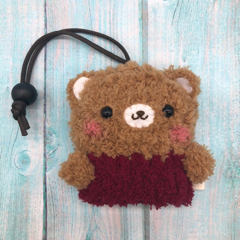 焦糖熊 四種尺寸 毛線編織  鑰匙包  鑰匙收納  鑰匙袋 - 鑰匙圈/鑰匙包 - 其他人造纖維 咖啡色