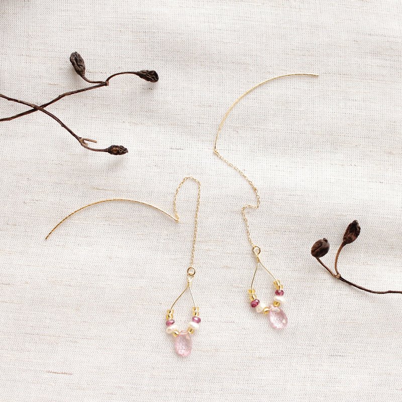 【OCTOBER 10-birthstone-Pink Tourmaline 】pearl elegant earrings - Earrings & Clip-ons - Gemstone Pink