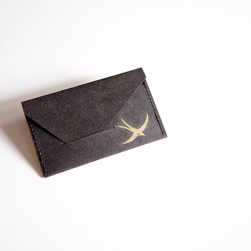 Hand black waterproof kraft paper business card holder, golden bird color pattern - Card Stands - Paper Black