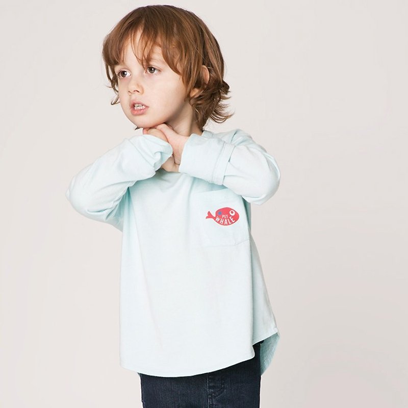 【Swedish children's clothing】Organic cotton top 3 years old to 8 years old whale blue - Tops & T-Shirts - Cotton & Hemp Blue