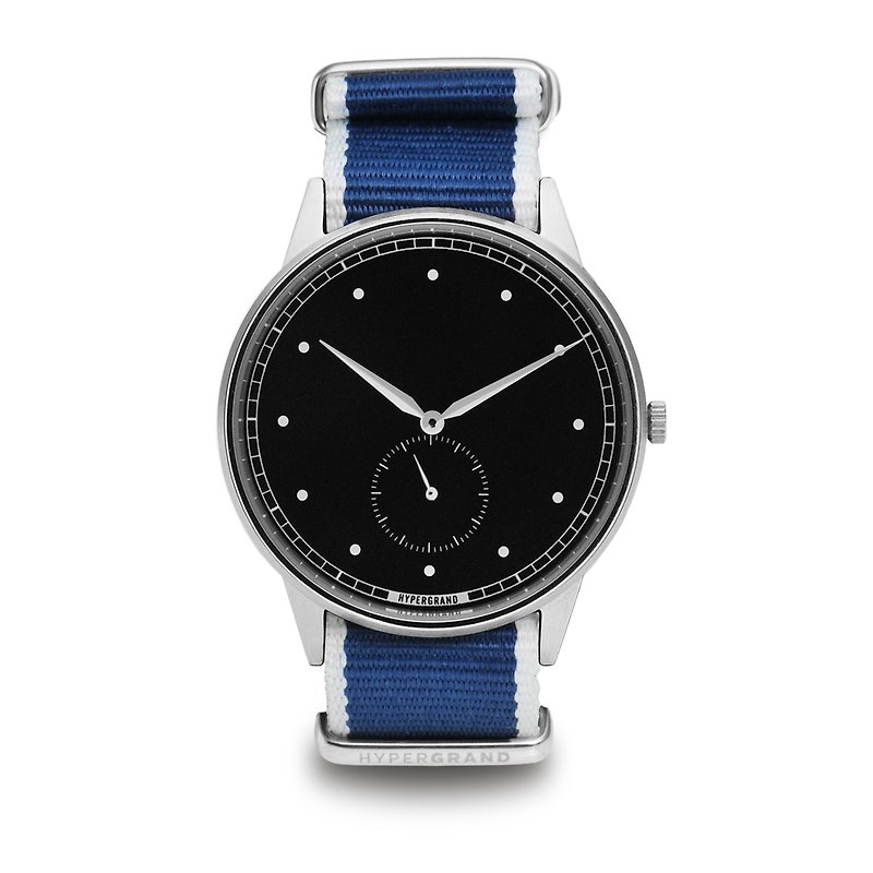 HYPERGRAND-Small Seconds Series- Silver Black Dial Blue Twill Watch - Men's & Unisex Watches - Other Materials Blue
