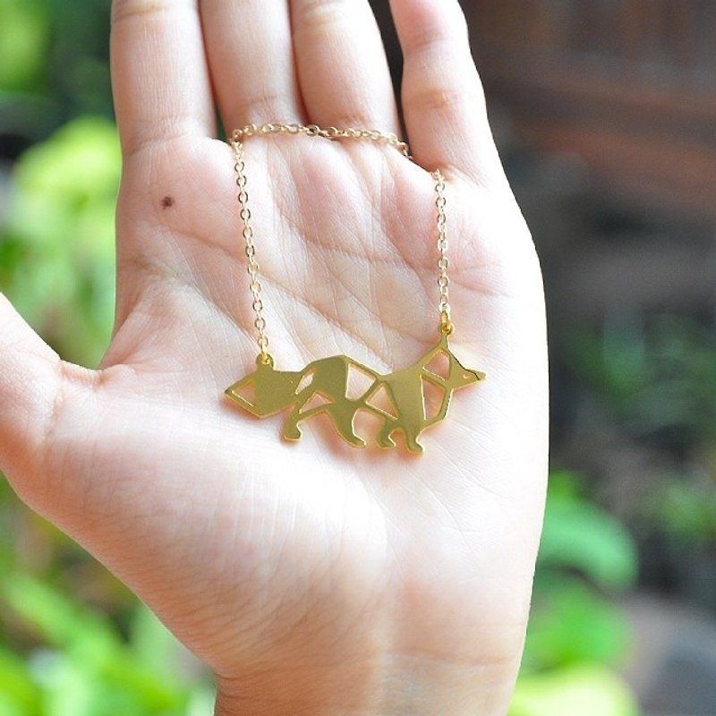Fox necklace, Geometric Necklace, Fox jewelry, animal necklace, Fox gift - 項鍊 - 銅/黃銅 金色