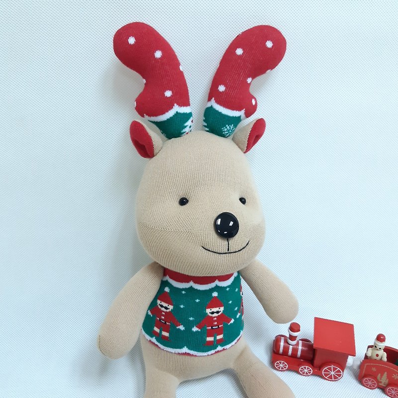 聖誕麋鹿(中) / 玩偶 / 襪子娃娃 / 麋鹿 / 聖誕禮物 - 玩偶/公仔 - 其他材質 咖啡色